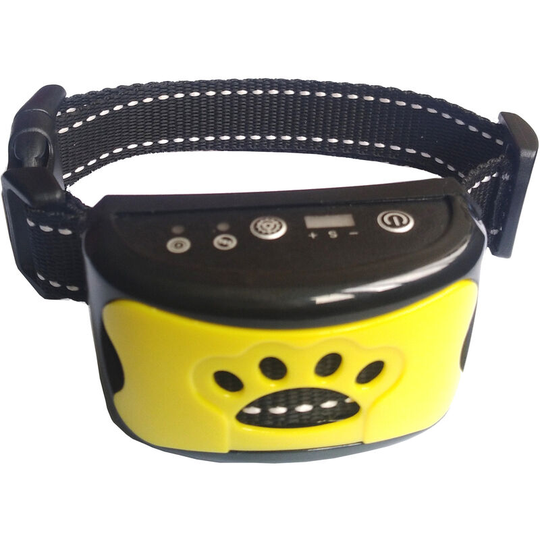 Intelligent automatic adjustment sound vibration bark stop dog training dog collar rechargeable, yellow