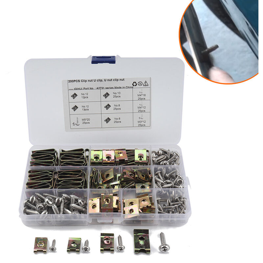 Carbon Steel U-Clip, U-Shaped Threaded Hole Clip on Nut with Screws U-Snap Nut with 6/8/10/12 Mounting Screw Kit
