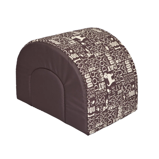 Hooded Dog Bed in Brown/White