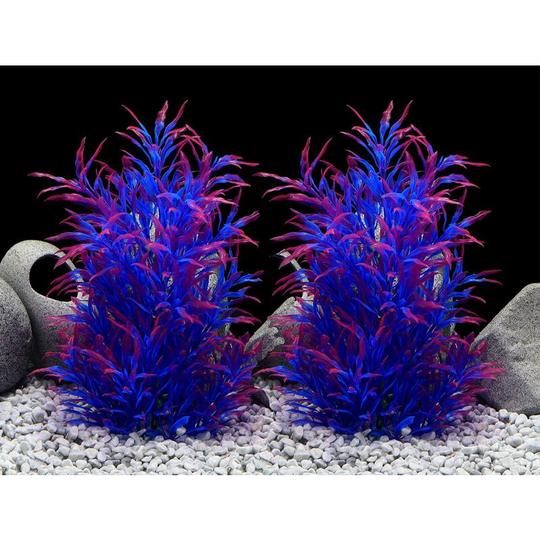 Set of 2 Large Aquarium Plant Plastic Aquarium Decorations - Safe for All Fish - 24cm - Purple