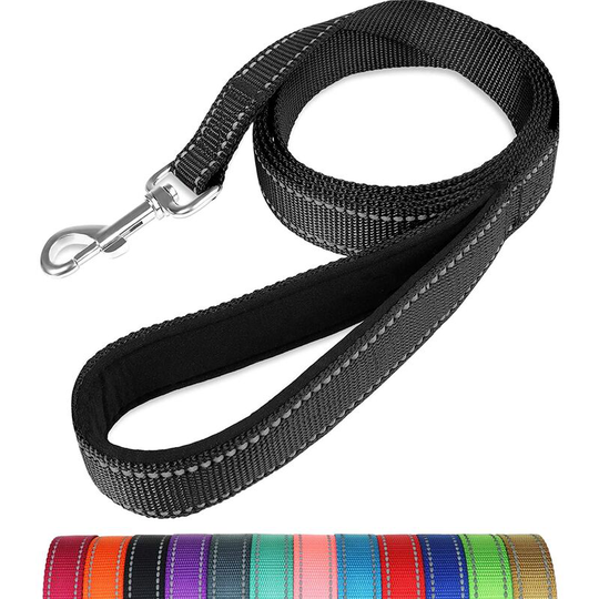 Reflective Dog Training Leash, Neoprene Padded Handle and Metal Hook, 1.2m Nylon Leash for Small Medium Large Dogs, Black
