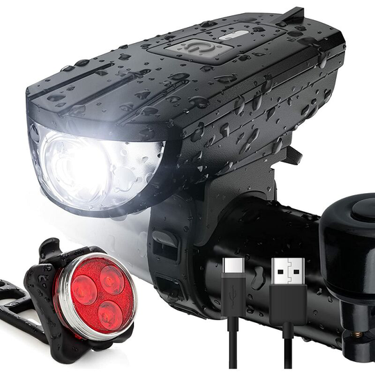 Rechargeable Bike Light Kit Bike Light Instant Installation No Tools Fits All Bikes - 3 Modes Front & Rear Bike Lights