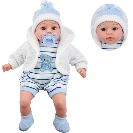 (Blue) The Magic Toy Shop 18" Lifelike Size Baby Doll With Dummy & Sounds