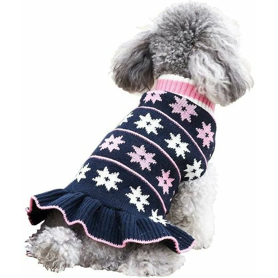 Dog Sweater Small Turtleneck Dog Sweater Dress Knitted Warm Dog Clothes Navy Blue s