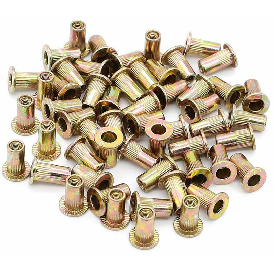 165PCS Zinc Plated Carbon Steel Rivet Nut Kit, M3 M4 M5 M6 M8 M12 Flat Head Threaded Rivet Nuts, Nut Insert Cap Assortment Kits