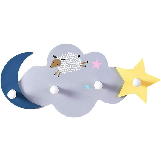 Children Wall Hook Cartoon Star Moon Wooden Coat Holder Hook for Kids Room Home Kitchen Bathroom Over Door Hanger (Light Grey)