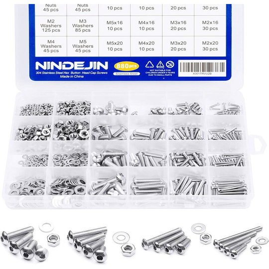 Assortment Stainless Steel Round Head Flat Head Screws Hex Head Bolt, Round Nuts, Metal Washers, Wrenches