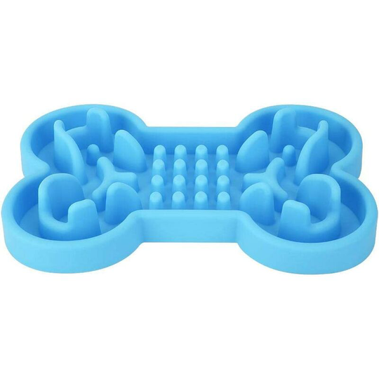 Slow Feeding Dog Bowl, Non-Slip Silicone Bone Shaped Pet Slow Feeder Anti Choking Dog Food - Blue