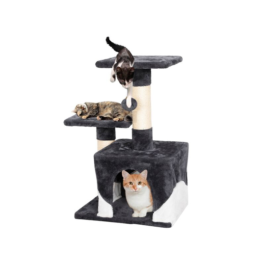 Yaheetech Cat Tree Tower Cat Scratch Posts Kitten Bed House,Dark Gray/White - dark gray & white
