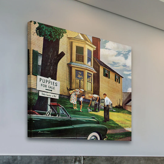 Picking a Puppy by Stevan Dohanos - Wrapped Canvas Painting Print