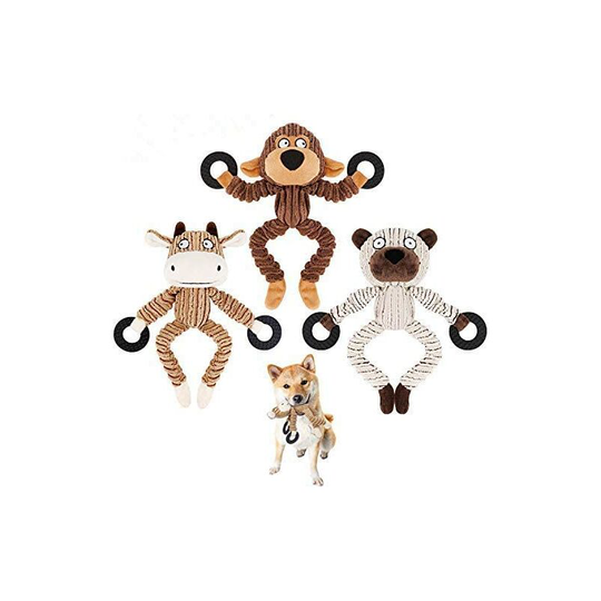 Betterlifegb - Lot of 3 dog toys - without padding - in sustainable plush - for boredom - small, medium and large - monkey - Bear and Taurus