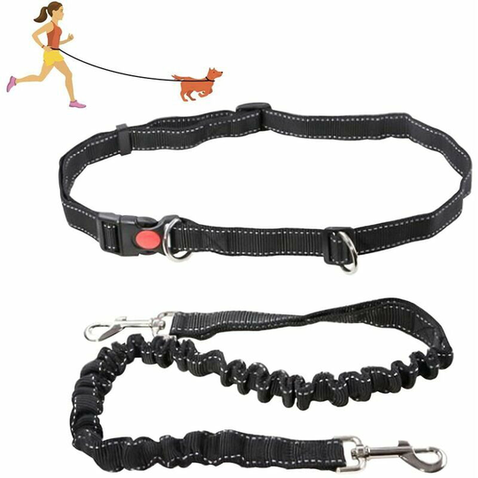 Bearsu - Hands Free Dog Leash, 1 pcs Adjustable Dog Leash Waist Belt Reflective Bungee Running Leash with Adjustable Belt, Black