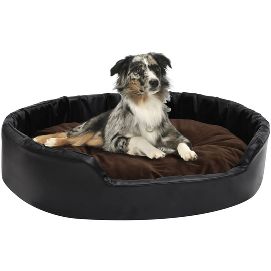 Dog Bed Black and Brown 90x79x20 cm Plush and Faux Leather