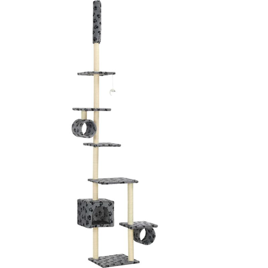 Cat Tree with Sisal Scratching Posts 260 cm Grey Paw Prints Vidaxl Grey