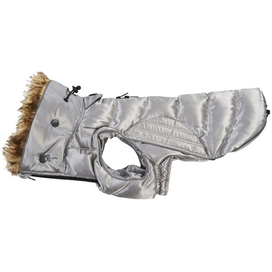 Buster Quilted Active Dog Coat With Faux Fur Trim (XX-Small) (Grey) - Grey - Kruuse