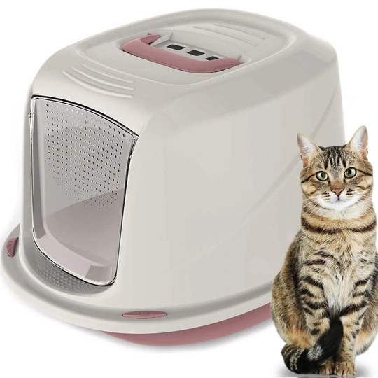 Cat Hooded Litter Tray Pink Jumbo Kitten Toilet Enclosed Box Pan Loo Filter Flap Door