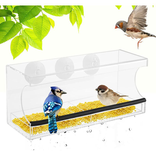 Large Bird Feeder 30.2X10.2X13, 3 Suction Cups and Removable Tray, Hanging Acrylic Bird House