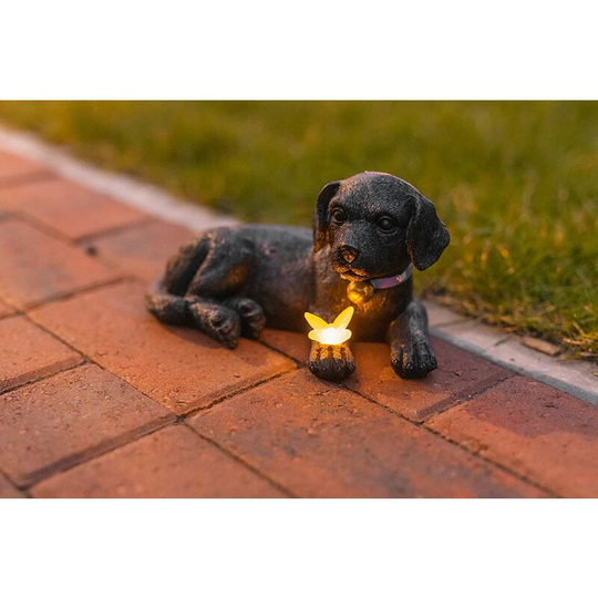 Solar Light Labrador Retriever Puppy with Butterfly Dog Ornamental Lighting