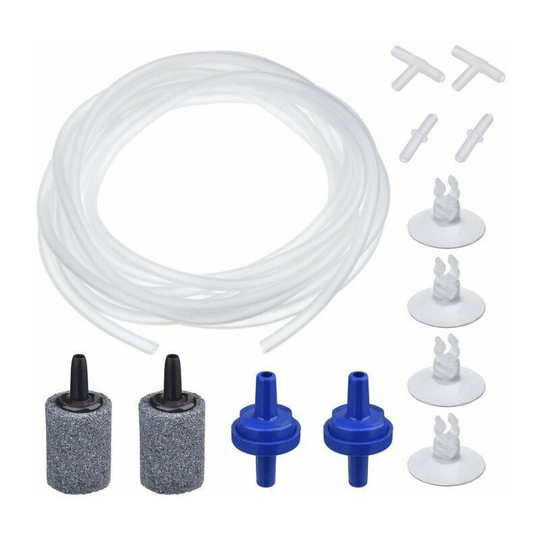 Perle Rare - 6.5 Feet Aquarium Standard Air Pump Accessories, 2 Air Release Stones, Check Valves, 2 Straight Connectors and 2 t Connectors