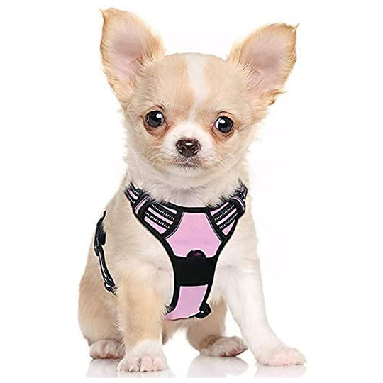 Perle Rare - Dog Harness s Pink Harness Anti Pull Reflective Adjustable Dog Vest, Front Attachment Leash Hook for Hiking Car Travel, French Bulldog,