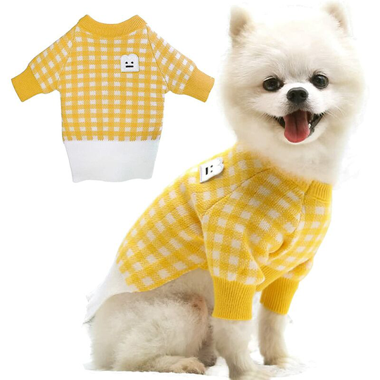 Joorrt - Dog Sweater, Classic Plaid Puppy Winter Vest, Cold Weather Clothes, Turtleneck Sweater, Warm Dog Coat, Indoor Outdoor Jacket, Sweater for