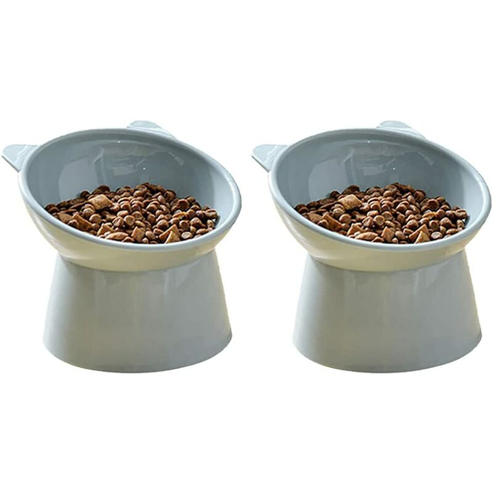 Cat Bowl Dog Bowl Elevated Cat Bowl, Anti Vomiting Cat Bowl, Non-Slip Food and Water Bowl, for Small Dog Flat Face Cat (Blue + Blue)