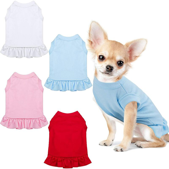 4 Pieces Dog Dress Shirt Plain Pet Summer Apparel Clothes Lovely Puppy Skirt Shirt Dresses for Small Dogs Cats, 4 Colors (Pink, White, Blue and Red,