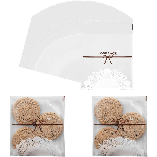400 pcs Cookie Candy Bags Cartoon Animal Self Adhesive Decorating Bag Bakery Treat Bags (Lace)