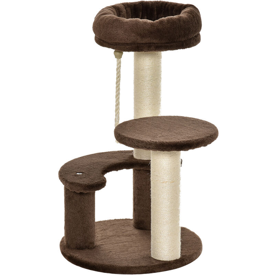 Cat Tree Scratcher Kitty Activity Center 2 Perch Sisal Rope Brown - Brown - Pawhut