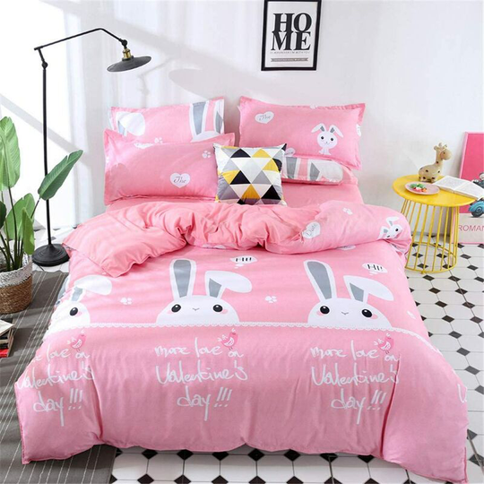 Denuotop - Bedding Set, 3 Piece Cozy Microfiber Duvet Cover Bedding Set Bedroom Elegant Classic Printed Bed Pillowcases (240x220cm, Pink Rabbit)