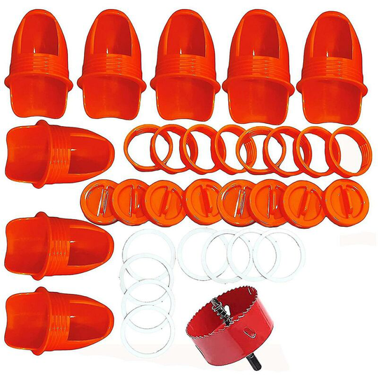 Rat Proof Chicken Feeder, 8 Ports And 1 Hole Saw Poultry Feed Orange Ruikalucky
