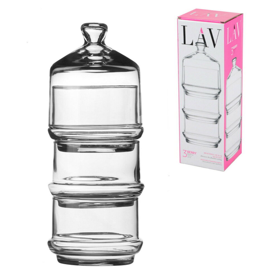 (3 Tier) LAV 1 or 3 Tier Glass Stackable Sweet Candy Storage Jar Cookie Biscuit Container