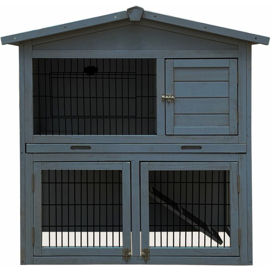 Charles Bentley - fsc Two Storey Pet Hutch with Play Area Grey - Grey