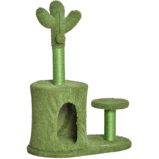 Cactus Cat Tree Tower Sisal Scratching Post Condo Perch 60 x 35 x 78 cm - Green - Pawhut