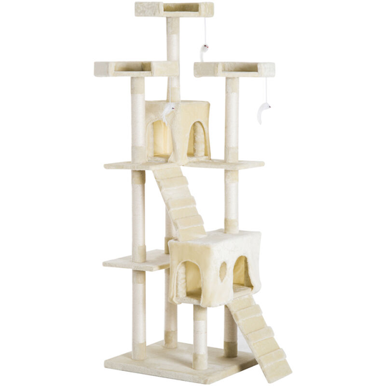 Condo Furniture Scratcher Post Pet Cat Tree Kitten Bed House Play Toy - Beige - Pawhut