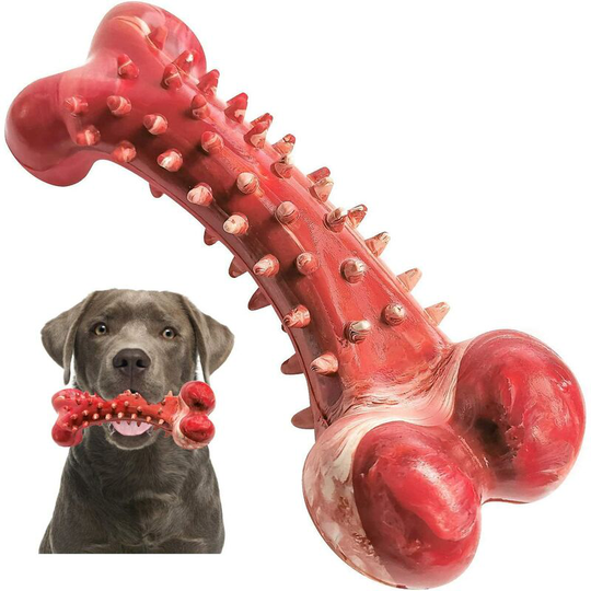 Dog Toy, Bone Dog Chew Toothbrush, Bite Resistant Rubber Teeth Cleaner for Medium Large Dogs, Beef Flavor