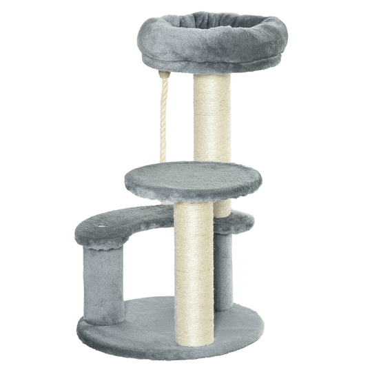 PawHut Cat Tree Scratcher Kitty Activity 2 Perch Sisal Rope Grey
