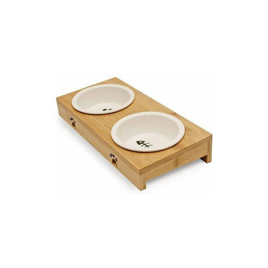 Benobby Kids - Premium Feeding Station for Cats - 2 Bowls for Your Cat - White Ceramic Bowl, Large for Water and Food - Elevated Feeding Bowl as Cat