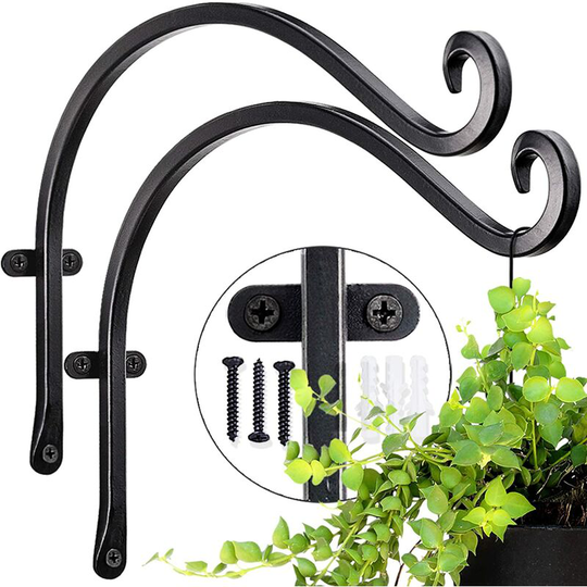 Betterlifegb - Hanging Basket Bracket (12 Inch/2pcs) Hand-forged Wall Hanging Basket Hooks Outdoor for Flower Basket Bird Feeder and Plants,