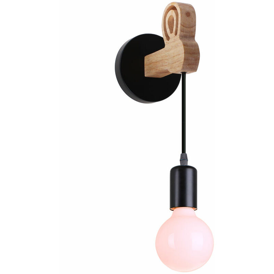Stoex - Modern Wooden Wall Light Creative Rabbit Wall Lamp Retro Wall Sconce for Bedside Stair Entrance Black