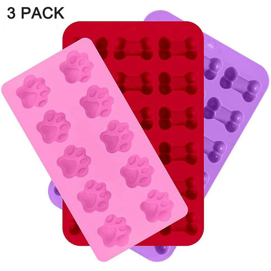 3 Pack Silicone Ice Mold Trays With Puppy Dog Paw And Bone Shape - Aespa
