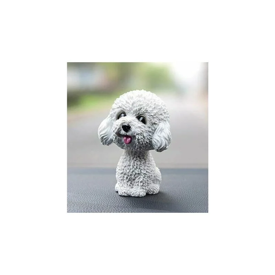 Cast Car Lovable Dog Figurine Shakes His Head Wobble Head Nodding Toy Dashboard Decoration Nodding Dog Car Interior Decoration (White Teddy)