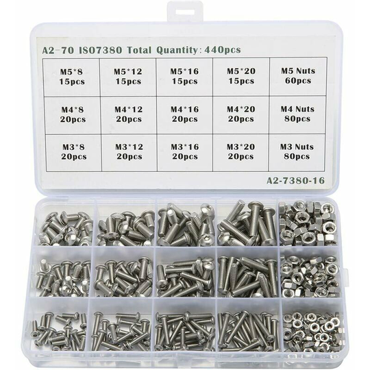 Monly - 440pcs Kit M3 M4 M5 Stainless Steel Hex Socket Knob Cable Bolts Bolts Lock Nut Assortment Kit with Storage Box