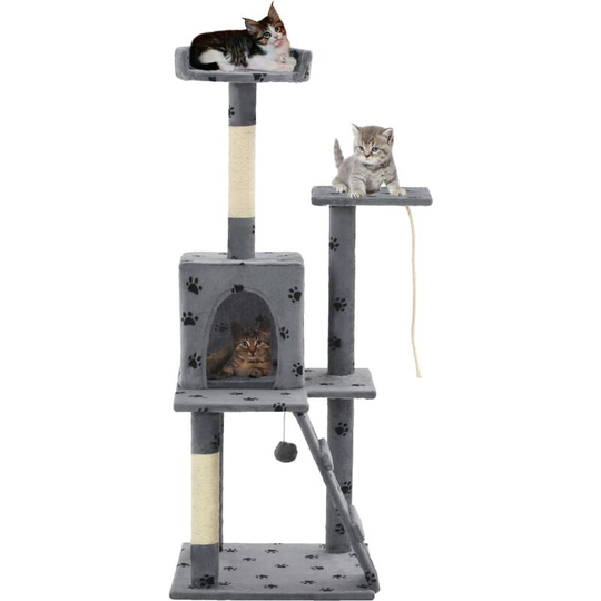 Cat Tree with Sisal Scratching Posts 120 cm Grey Paw Prints - Grey