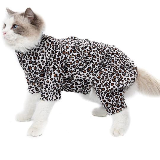 Pet Winter Coat Four Legs Leopard Print Warm Jacket for Cats,Brown,Large - Brown,Large