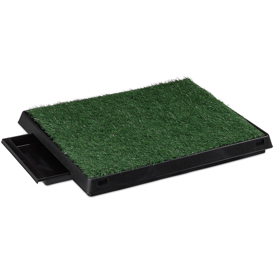 Relaxdays - Dog Toilet, Waste Tray, Indoor, Grass Mat, Litter Tray, Puppy Potty Training, 7 x 62.5 x 50 cm,Black/Green