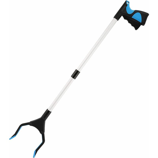 Sweeping Tools, 32' Folding Extension Clamp, Aluminum Handicapped Aid Tool with Rotating Rubber Clamp, Long Arm Extension for Litter Picker- Blue