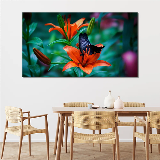 Lillies And Butterflies Calming Floral Canvas Art (40X24 Inches)
