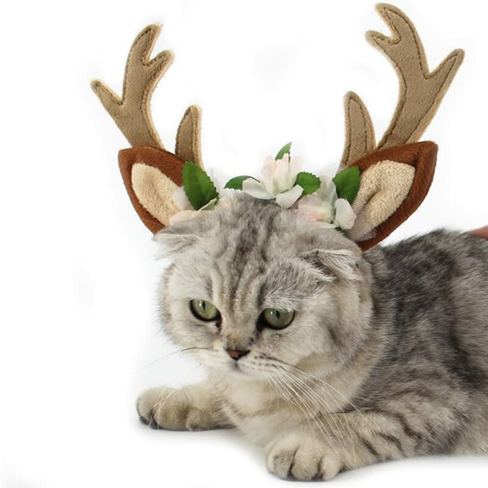 Dog Elk Deer Antler Reindeer Hat Dog Cat Pet Christmas Dress Set Small Big Dog Hat Headwear Hair Accessories, s