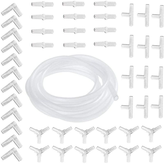 Betterlifegb - Aquarium Air Tube Tuyau, 48 connecteurs de Tuyau pour Aquarium y t l i + 5M Tuyau de Pompe à oxygène 4 x 6 mm Transparent, Pompe à air